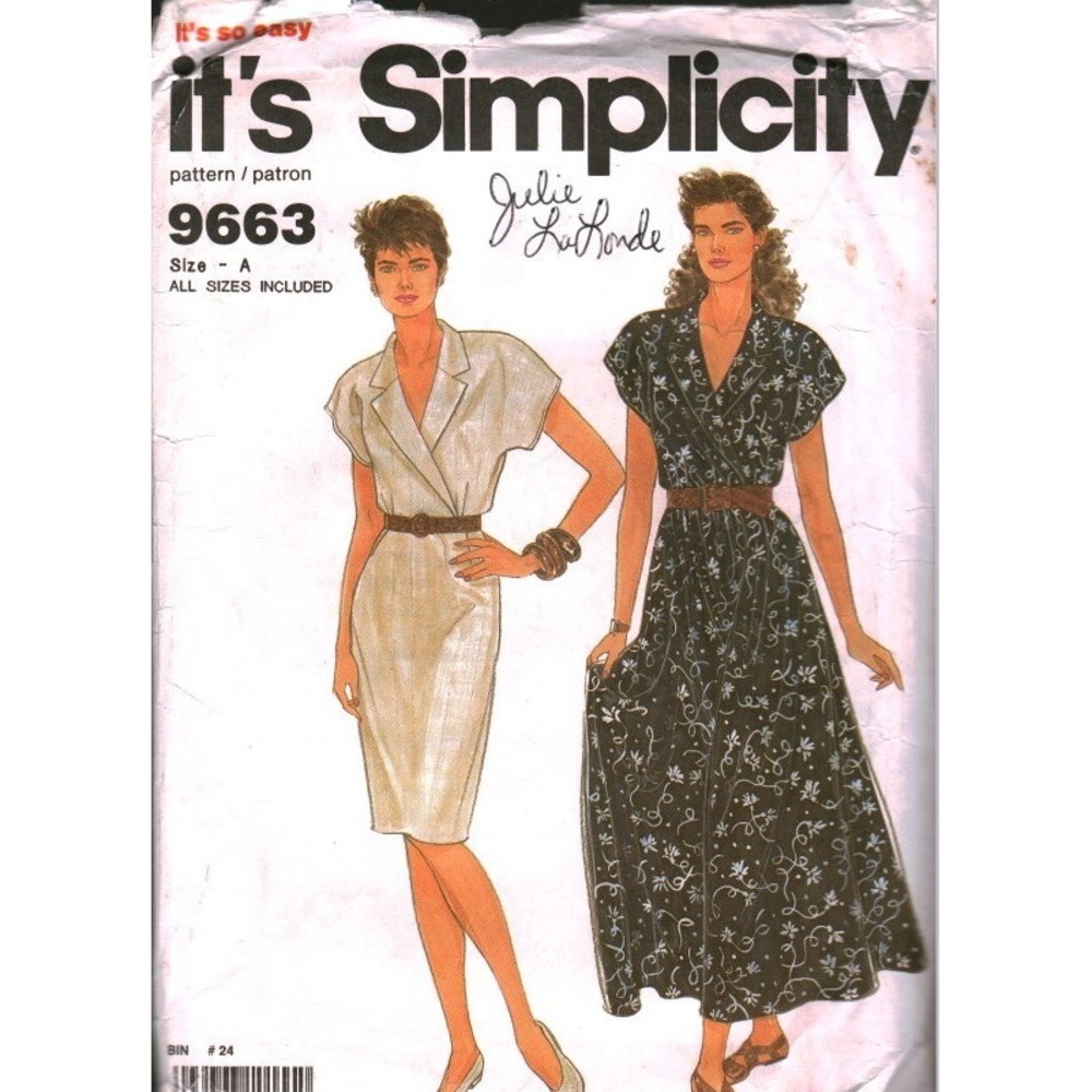 Simplicity 9663 Julie LaLonde Misses Dress Sewing Pattern Sz 10-20 Vintage 1990